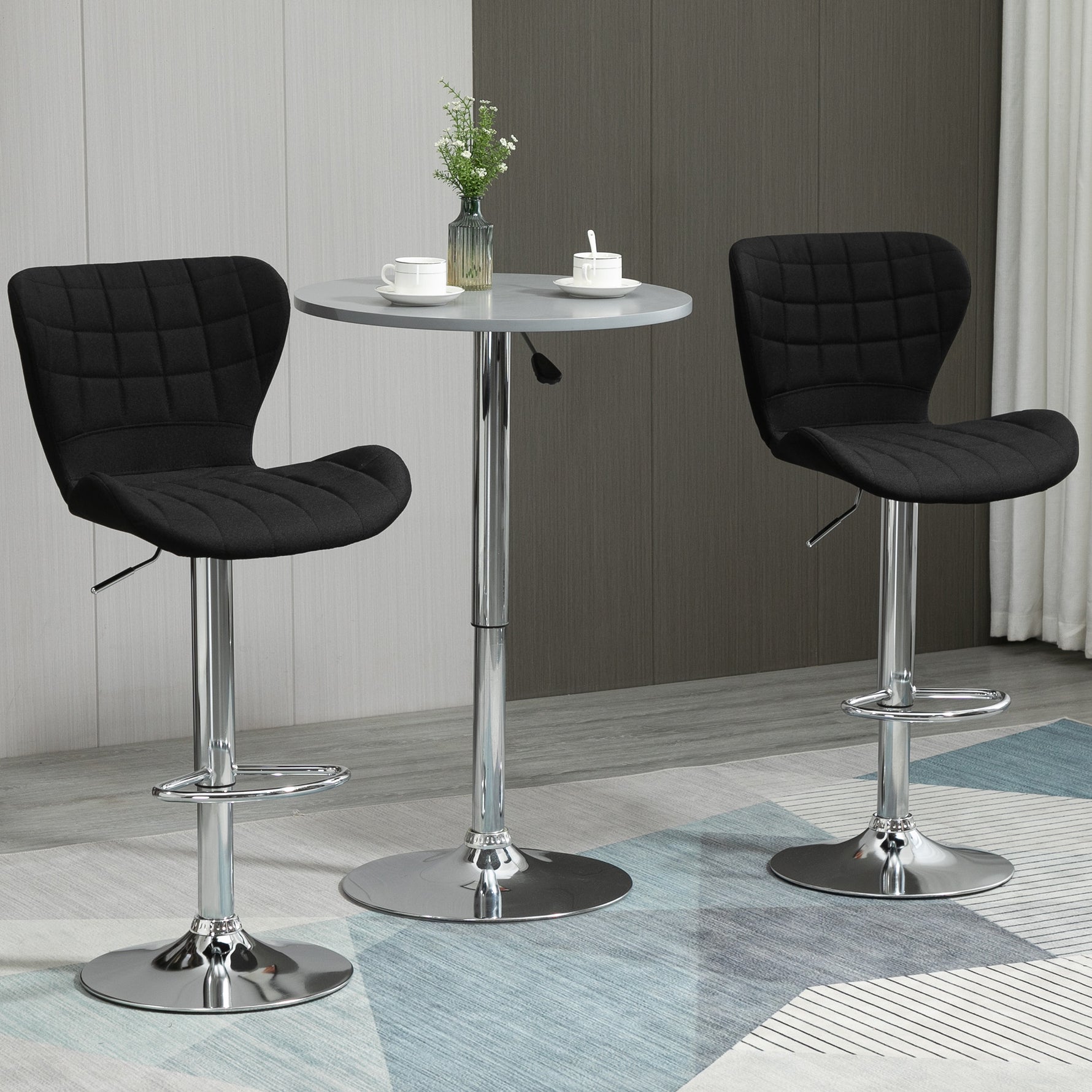 Lot de 2 Tabourets de Bar Design Contemporain Hauteur d'assise réglable 59-81 cm pivotant 360° Lin Noir