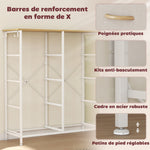 Cassettiera a 8 cassetti in tessuto, mobile contenitore con 4 tasche, 2 ganci, struttura in acciaio, 86 x 30 x 94,5 cm, beige