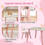 Ensemble table et chaises pour enfants, table pour enfant avec 2 chaises, motif animaux pour chambre à coucher rose