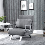 Fauteuil chauffeuse canapé-lit Convertible 1 Place déhoussable Grand Confort Coussin Pieds accoudoirs métal Lin Gris Clair