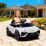 Haurrentzako auto elektrikoa, Lamborghini 12V ibilgailu elektrikoa, 2,4G urruneko agintea eta 2 motor, gehienezko abiadura 4 km/h, zuria