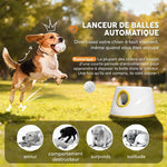 Lanciatore di palline automatico per cani, 6 palline in ETPU da 5,8 cm, 3 distanze regolabili (6/10/14 m), 27x27x18,5 cm, giallo