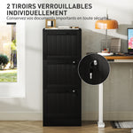 Cajonera de oficina, mueble de almacenamiento de madera con 3 cajones y cerradura, barras de suspensión ajustables, 40 x 40 x 101 cm, negro