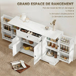 Buffet cuisine, meuble de rangement avec tiroir, 4 portes à fermeture douce, racks-porte et étagères réglables, blanc