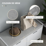 Banc meuble à chaussures, 2 placards, meuble d'entrée avec coussin rembourrée, 84l x 35P x 50H cm, blanc