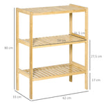 Étagère de rangement, étagère en bambou à 3 niveaux, bibliothèque pour salon, chambre et bureau, 62 x 33 x 80 cm