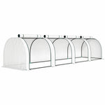 Mini serre de jardin serre à tomates 4 x 1 x 0,80 m acier PE anti-UV 4 portes avec zip enroulables blanc