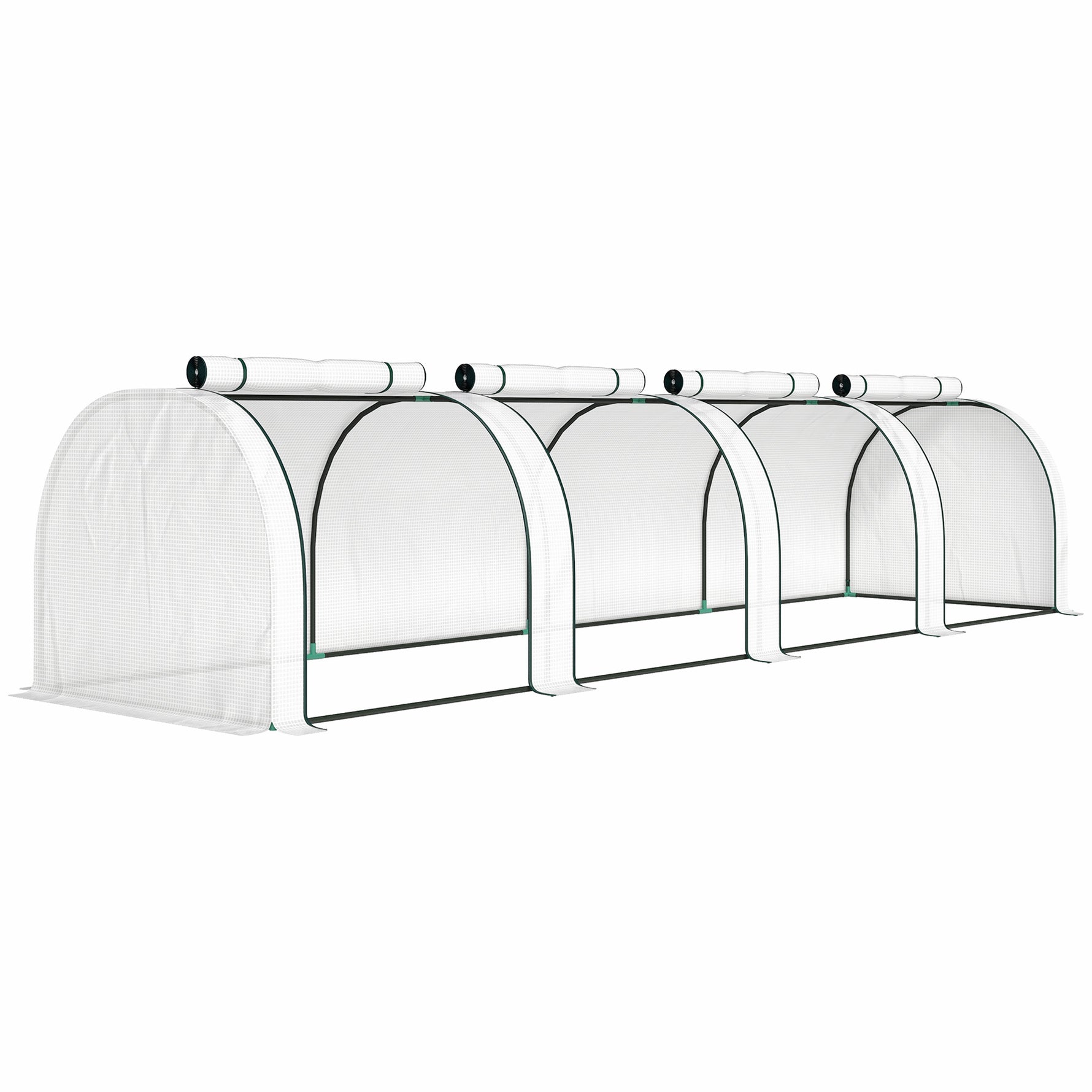 Mini serre de jardin serre à tomates 4 x 1 x 0,80 m acier PE anti-UV 4 portes avec zip enroulables blanc