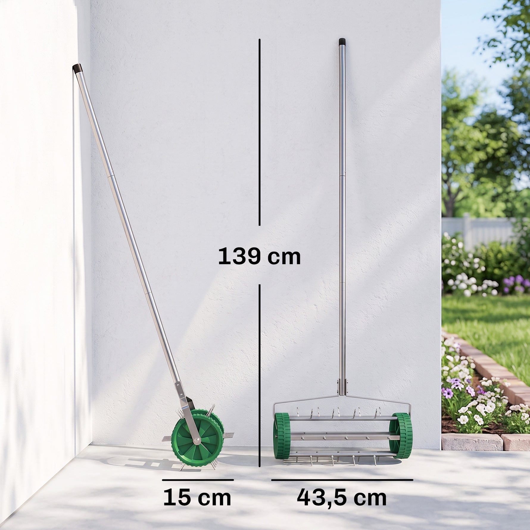 Rouleau aérateur pour pelouse avec Manche télescopique 98L x 45l x 87H cm Vert