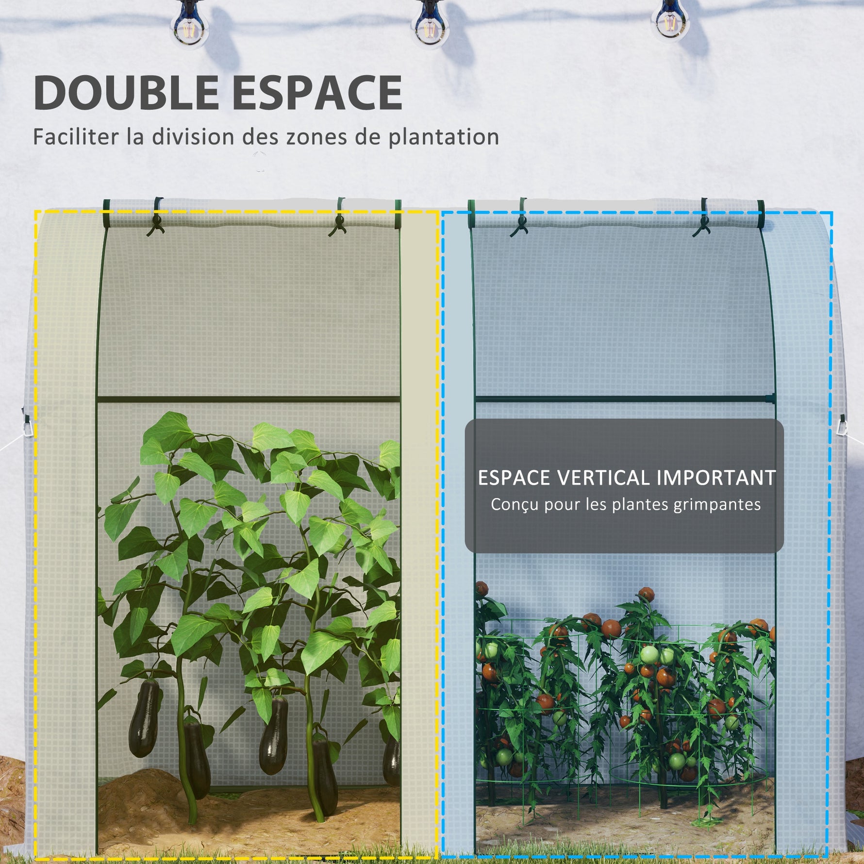Serre de jardin 1,8 m² serre à tomates 2 portes zippées déroulantes 4 fenêtres enroulables acier PE 135 g/m² blanc