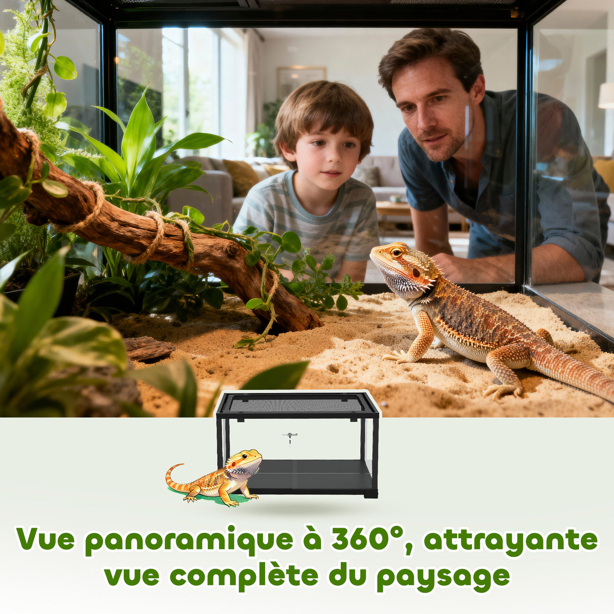 Terrarium en verre pour reptile enclos pour hamster 86 L ventilation supérieure porte coulissante 50,8x30,5x35,6cm noir