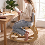 Ergonomic Kneeling Chair with Backrest, Corduroy Padded Rocking Kneeling Stool, Light Grey