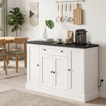 Buffet Salon avec Station de Charge, Meuble de Rangement avec 4 Portes, Tiroir, Étagères Réglables, Blanc et Noir