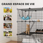 Gabbia per gatti da interno Recinto per gatti modulabile 3 porte Amaca Scaletta per piccoli animali domestici 70x70x105cm Nero