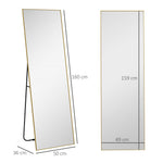 Grand miroir pleine longueur rectangulaire, 50 x 160 cm, miroir sur pied, mural ou pocé contre mur, doré