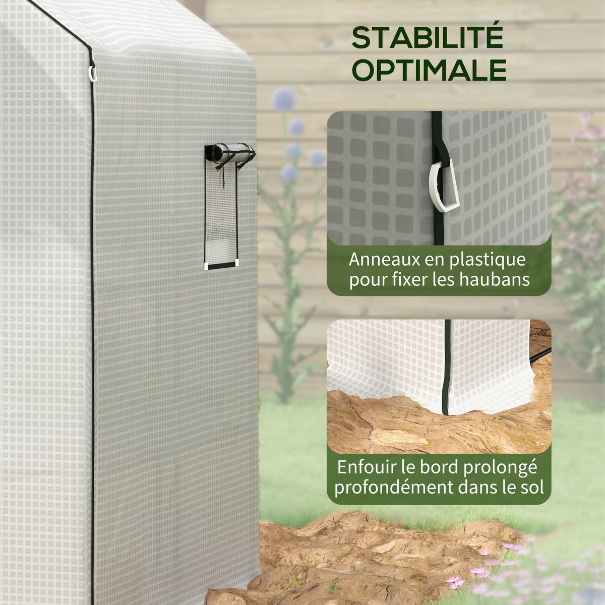 Bâche de remplacement pour serre de jardin 140 x 143 x 190 cm avec fenêtre et porte à fermeture éclair anti-UV