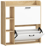 Meuble à chaussures 15 paires, armoire à chaussures moderne avec 2 tiroirs rabattables, 83x24x90,5cm, effet bois naturel