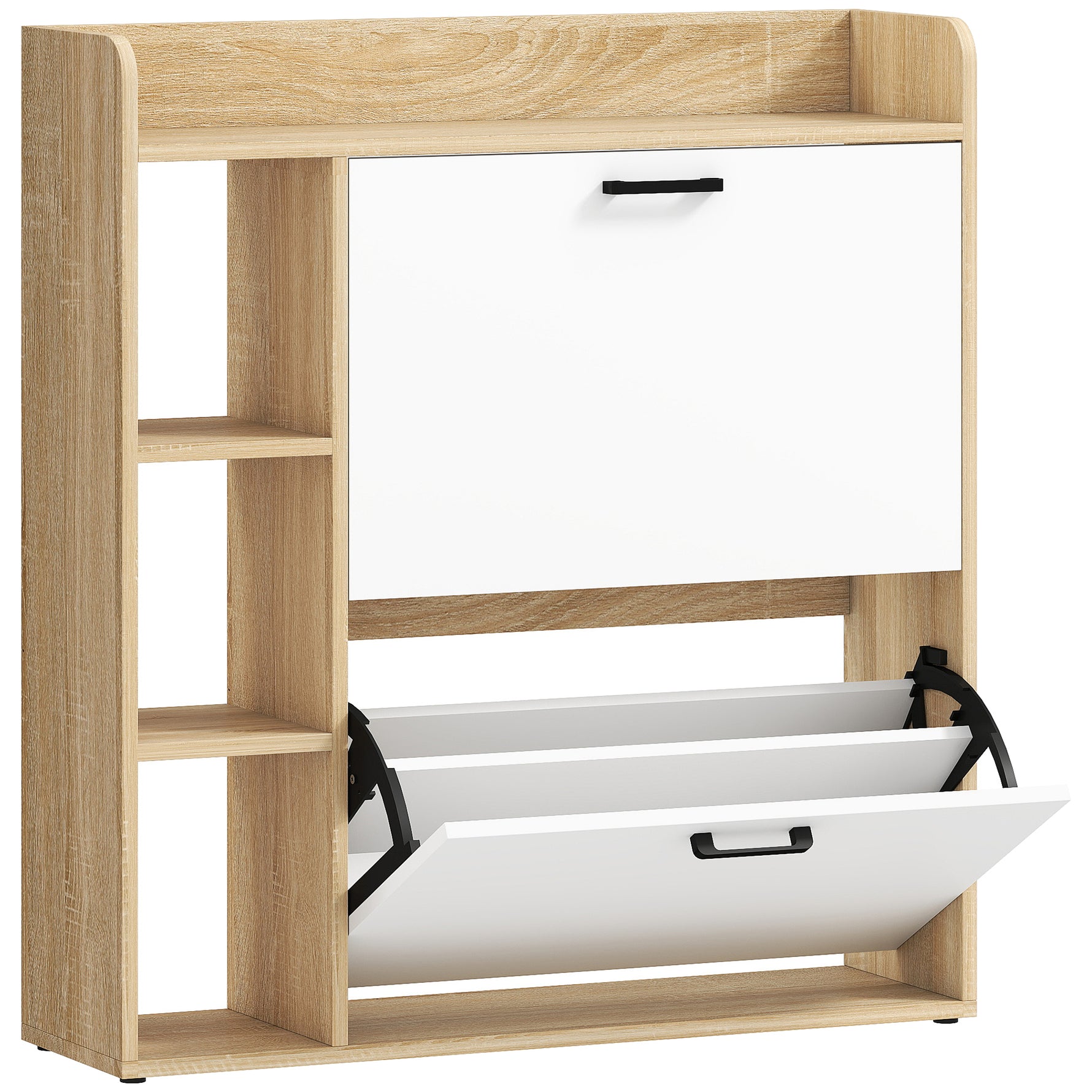 Meuble à chaussures 15 paires, armoire à chaussures moderne avec 2 tiroirs rabattables, 83x24x90,5cm, effet bois naturel