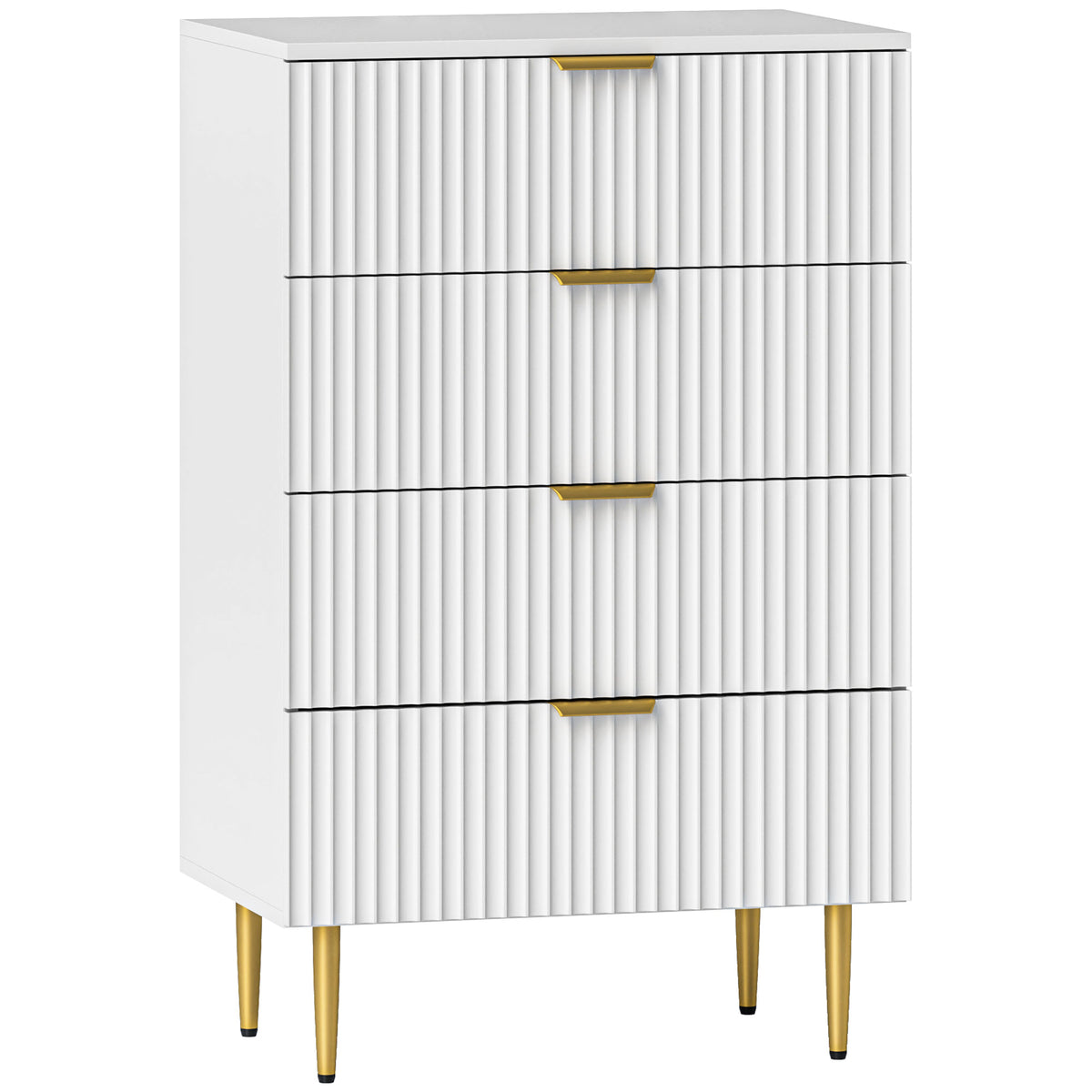 Commode 4 tiroirs commode chambre meuble de rangement moderne avec poignées et pieds dorés, dim. 60 x 40 x 96 cm, blanc