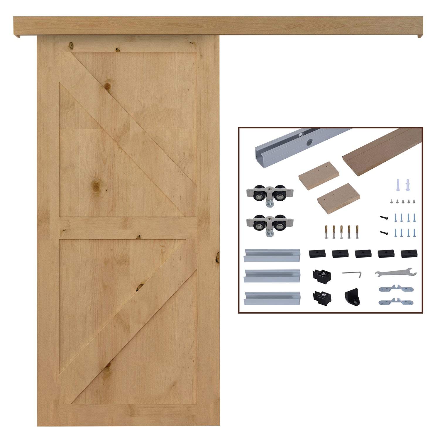 Kit Complet de Porte Coulissante en Bois, Quincaillerie Système Galandage pour Porte Épaisseur 35-45 mm, Charge Max. 75 kg, Rail, Roulettes, Vis, 200 x 3,05 cm, Brun