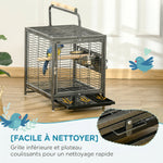 Cage de transport en acier pour perroquets, cage à oiseaux avec 2 bols en acier inoxydable, 2 perchoirs, plateau, noir