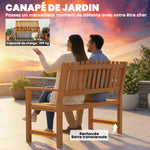 Banc de Jardin Banquette de Terrasse 2 Places Charge Max. 320kg Accoudoirs 112 x 64 x 92 cm Bois d'Acacia Naturel
