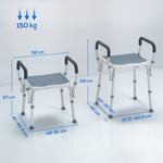 Tabouret de douche pour personnes âgées et handicapées avec accoudoirs, hauteur réglable, patins antidérapants, bleu