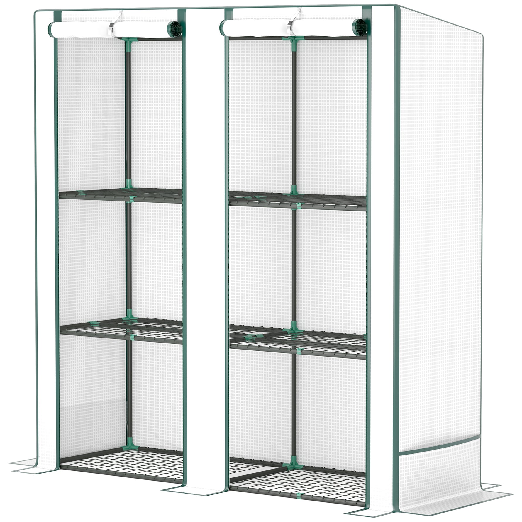 Serre de jardin avec étagères métalliques à 3 niveaux serre de balcon couverture PE toit incliné 144 x 48 x 152 cm blanc