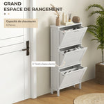 Meuble à Chaussures 6 Paires, Armoire à Chaussures Étroite Moderne, 3 Tiroirs Rabattables et Portes Persiennes, Blanc