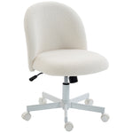 Chaise de Bureau Ergonomique, Fauteuil de Bureau Inclinable en Tissu Bouclette Sans Accoudoirs, Hauteur Réglable, Crème