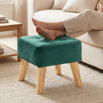 Fußhocker für das Wohnzimmer, Hocker, gepolzter Stoffsitz mit Holzbeinen, 27 x 27 x 26 cm, Dunkelgrün