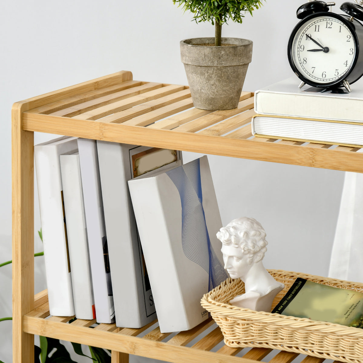 Étagère de rangement, étagère en bambou à 4 niveaux, bibliothèque pour salon, chambre et bureau,62 x 33 x 112 cm, bois naturel