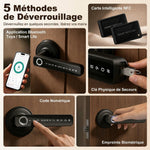 Serrure de Porte Intelligente, 5 Accès par Empreinte, Code, Carte NFC, Application Tuya/Smart Life et Clé, Noir