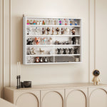 Vitrine murale pour objets de collection 4 étagère réglables en hauteur et 2 portes coulissantes 80 x 9,5 x 60 cm blanc