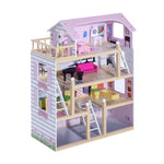 Maison de poupée en Bois Jeu d'imitation 4 Étages pour 3+ ans avec 13 Accessoires Grand réalisme Multi-équipement 60L x 30l x 80H cm Blanc et Rose