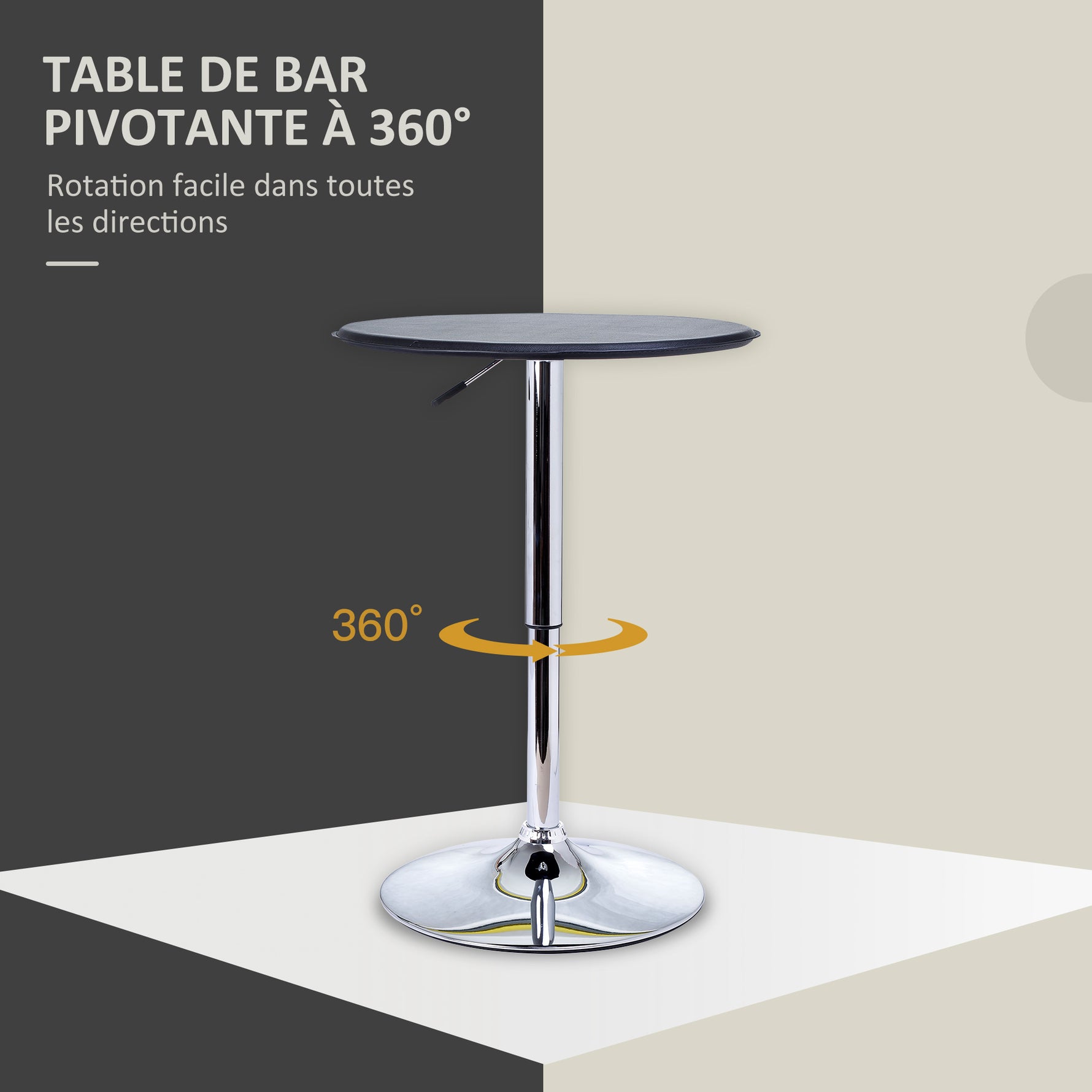 Table de Bar Table Bistro Mange-debout Chic Style Contemporain Hauteur réglable 67-93 cm Ø 63 cm Plateau