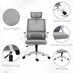 Sedia da ufficio regolabile in tessuto a rete di poliestere, schienale ergonomico reclinabile girevole grigio