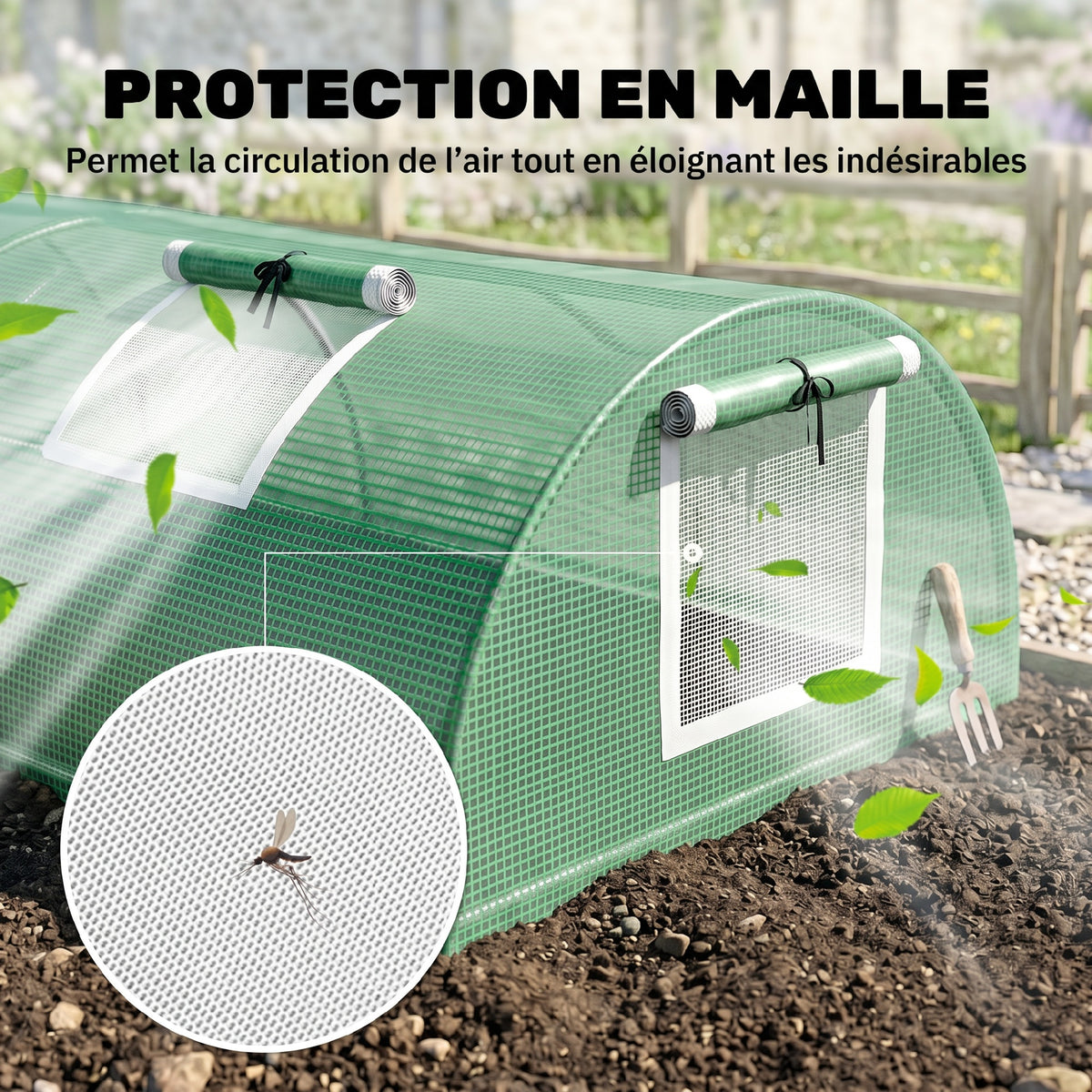 Mini Serre de Jardin mini serre tunnel à tomates 200 x 80 x 45 cm Acier PE Anti-UV 4 portes en filet enroulables vert