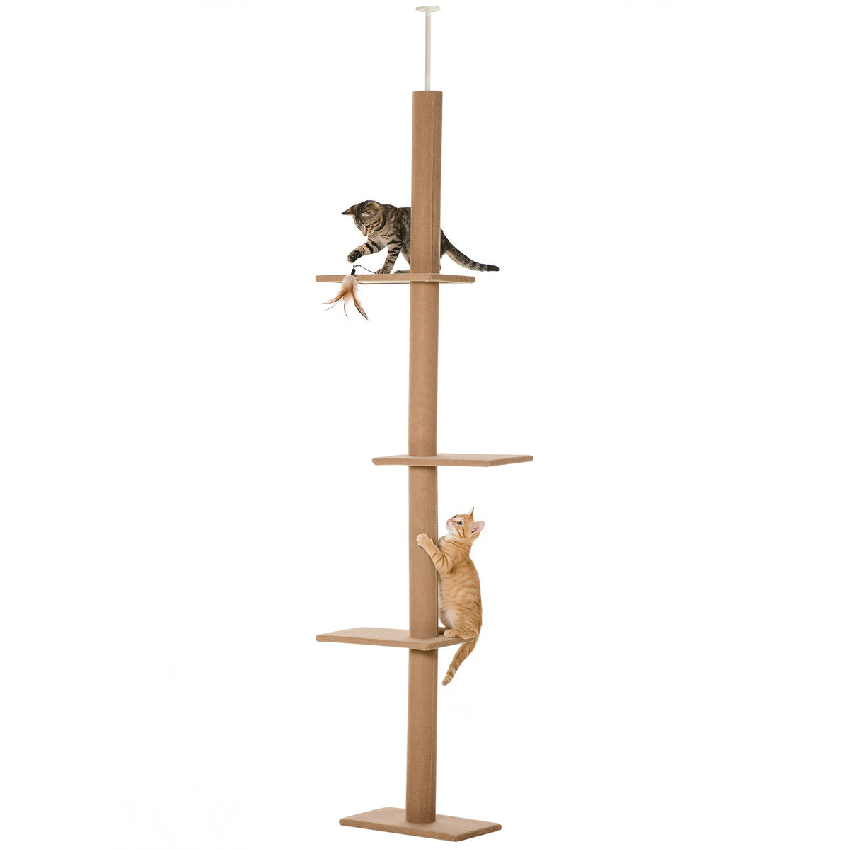 Arbre à chat poteau à griffer hauteur réglable dim. 43L x 27I x 228-260H cm 4 niveaux d'activités marron
