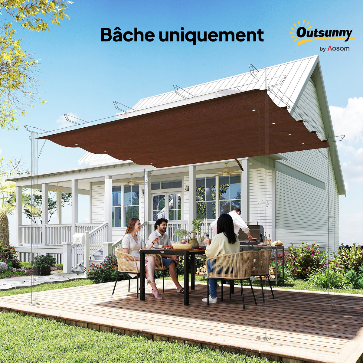 Replacement roof canopy for pergola, sun protection UV-resistant replacement fabric for 3 x 2 m pergola, coffee