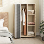 Armoire penderie vêtement dressing mobile 4 roulettes tringle à vêtements et étagères 80x40x128cm, effet bois naturel