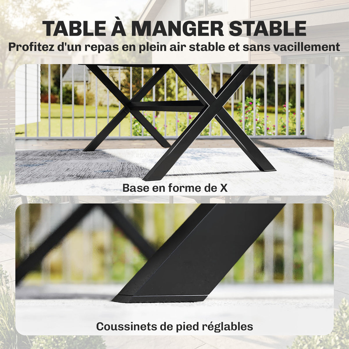 Ensemble de Salle à Manger Extérieur 7 Pièces pour 6 Personnes, Table et Chaises Empilables avec Lattes Effet Bois, Cadre en Aluminium, Gris