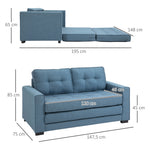 Canapé droit convertible 2 places - dossier capitonné - 147,5 x 75 x 85 cm - bleu