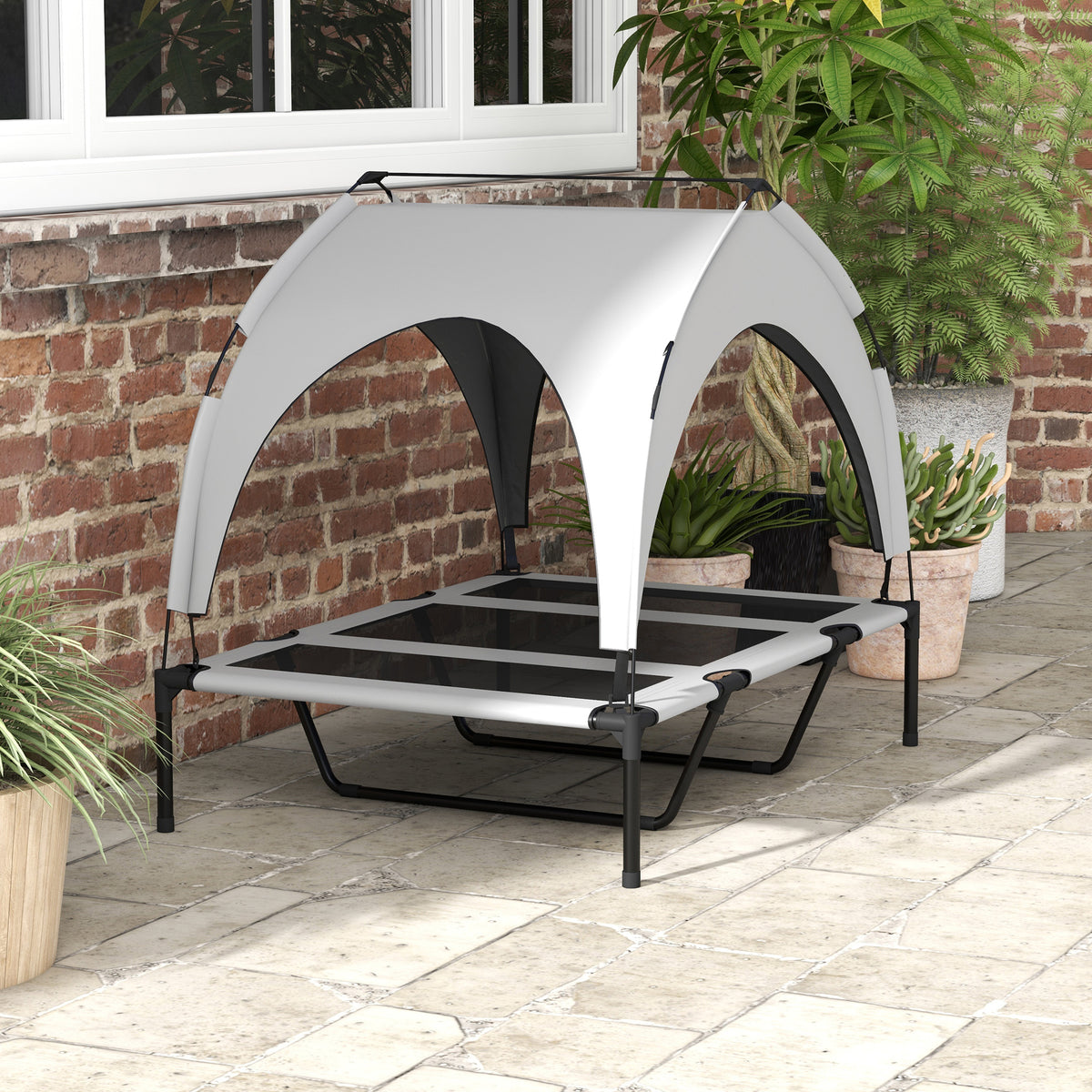 Lit pour chien chat sur pieds grand confort velum anti-UV oxford sac de transport inclus106 x 76 x 94 cm gris