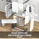 Séchoir à Linge étendoir pliable ailes latérales utilisation intérieure et extérieure 142 x 55 x 172 cm 4 niveaux gris