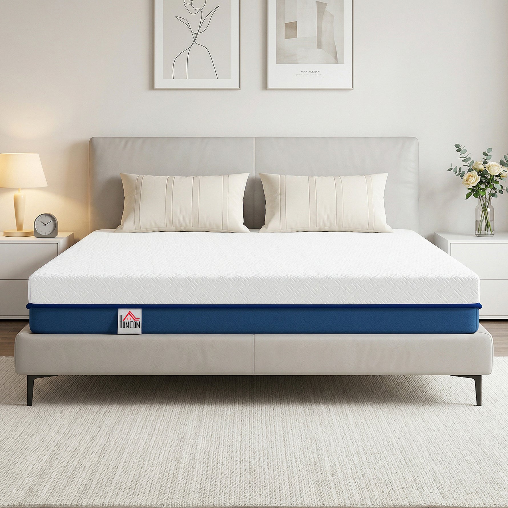 Matelas 160x200cm, matelas 2 personnes, mousse à mémoire de forme au thé vert, housse amovible lavable, fermeté moyenne