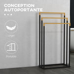 Porte-serviettes en bambou et acier sur pieds avec 3 barres support pour serviette 45 x 22,5 x 86 cm noir et naturel