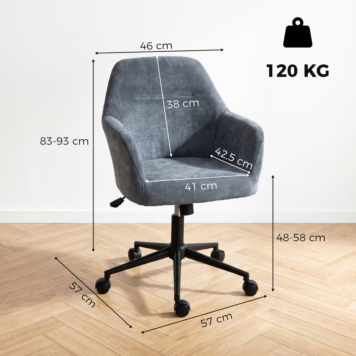 Chaise Bureau Ergonomique, Fauteuil de Bureau en Chenille avec Hauteur Réglable, Fonction Bascule, Bleu