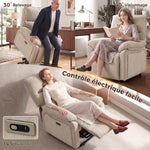 Fauteuil Releveur Électrique Massage et Chaleur Fauteuil Relax Électrique Chenille Ports USB Dossier Inclinable Crème