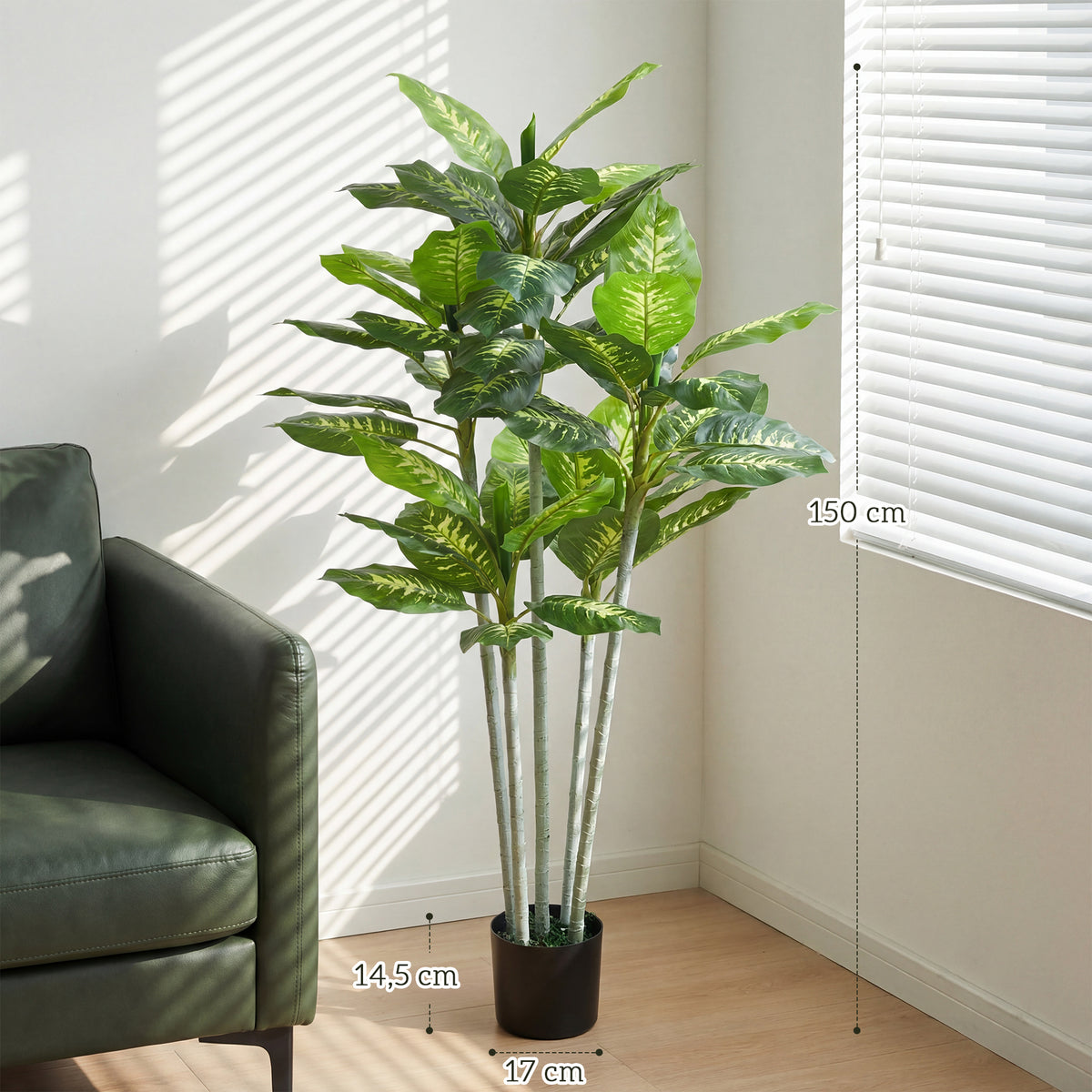 Plante artificielle calathea hauteur 150 cm pot ciment 53 feuilles - intérieur-2